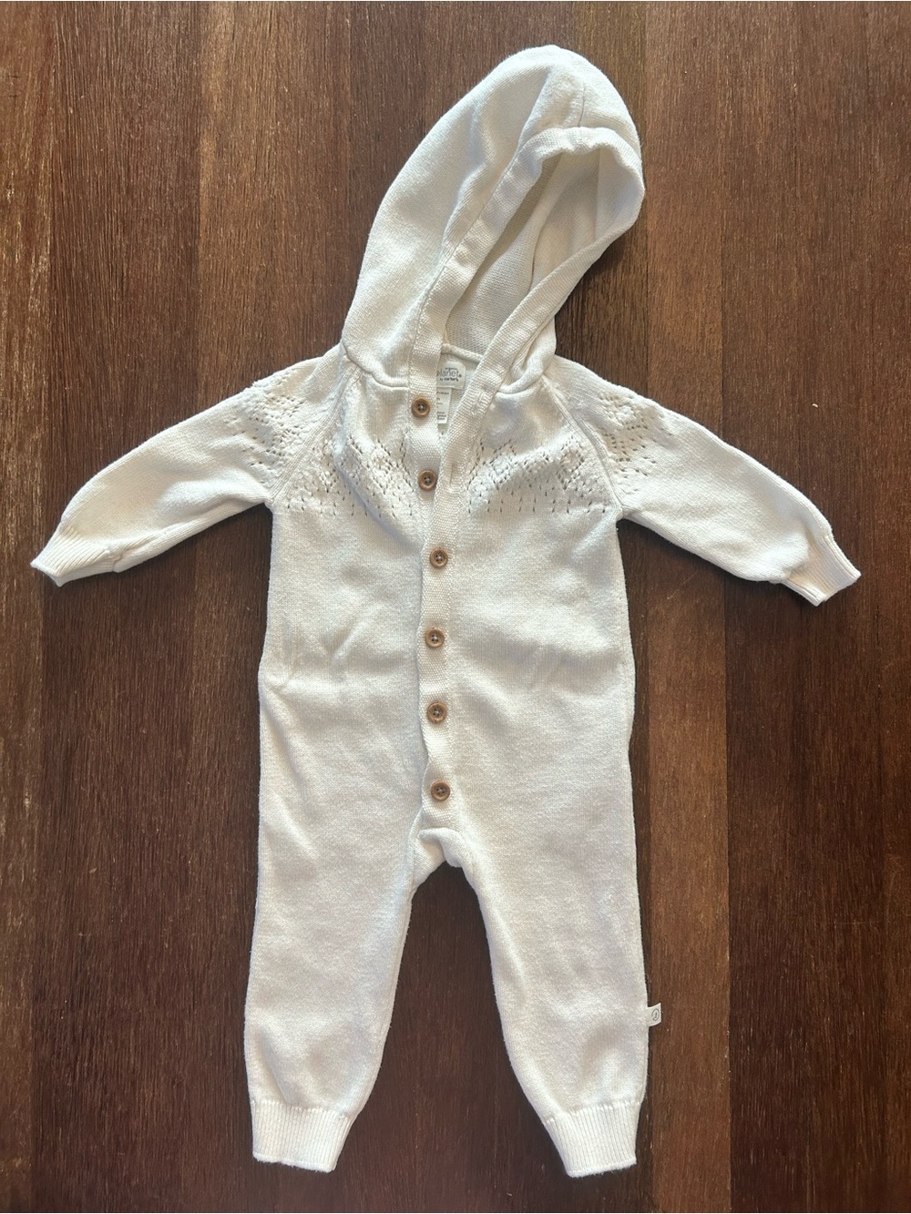 Little Planet by Carter’s Organic Cotton Hooded Knit Romper 12M  l Ivory